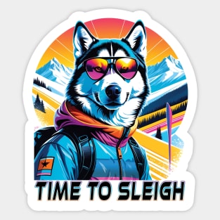 Time to Sleigh - Cool Husky in Glasses Sticker